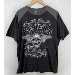 SKULLY Shirt Mens XL 46-48 REBELS MOTO MAYHEM Reaper Skull Cotton Blend Gray